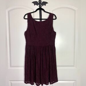 Coldwater Creek Deep Wine Lace Mini Dress Zipper Back, Feminine, Elegant size 16